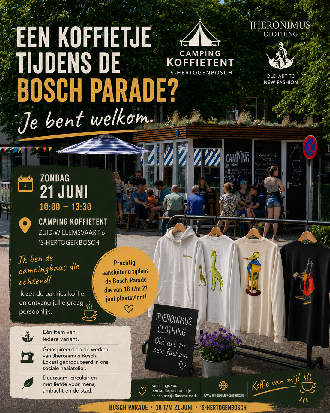 Jheronimus Clothing bij Camping Koffietent tijdens de Bosch Parade