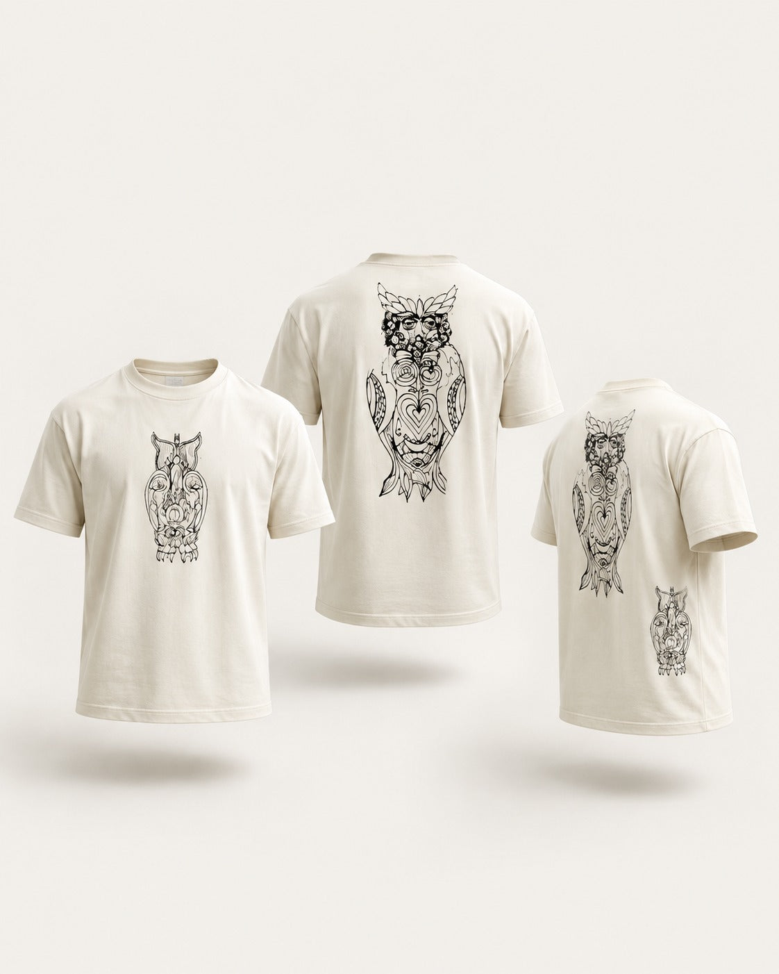 Het BoschBeest Tee 3D concept met drie aanzichten